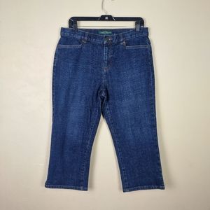 LRL Lauren Jeans‎ CO Ralph Lauren Classic Midcalf Capri Blue Denim Women Size 10